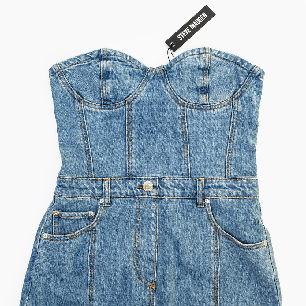 NWT Steve Madden Anya Strapless Corset Denim Bustier Dress Light Blue - Size S - Picture 5 of 8